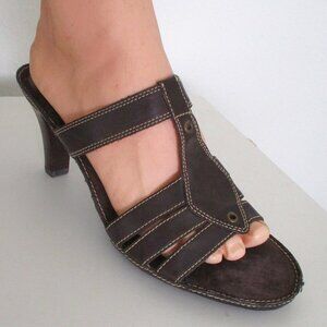 Bass "Ophelia" Womens Brown Leather Slide 3" Heel Sandal - Size 10M